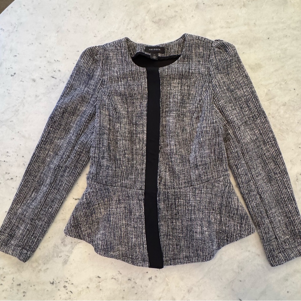 Halogen Black & White Textured Peplum Blazer